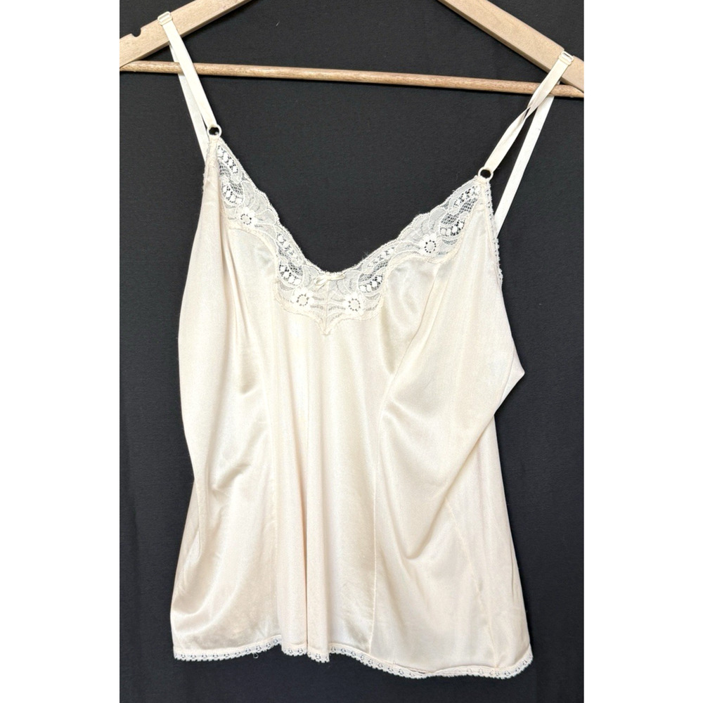 Vintage Maidenform‎ Lace Satin Cami Tank Womens 36 Ivory Cream Coquette USA 70s